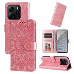 For Redmi Note 14 4G 163.25mm Global Embossed Sunflower Leather Phone Case(Rose Gold)