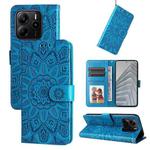 For Redmi Note 14 4G 164.84mm Embossed Sunflower Leather Phone Case(Blue)