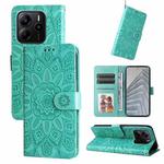 For Redmi Note 14 4G 164.84mm Embossed Sunflower Leather Phone Case(Green)