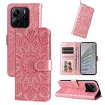 For Redmi Note 14 4G 164.84mm Embossed Sunflower Leather Phone Case(Rose Gold)