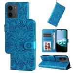 For Redmi 15C 4G 173.1mm / 15C 5G 173.1mm Embossed Sunflower Leather Phone Case(Blue)