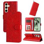 For Samsung Galaxy S24 FE 5G Embossed Sunflower Leather Phone Case(Red)