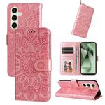 For Samsung Galaxy S24 FE 5G Embossed Sunflower Leather Phone Case(Rose Gold)