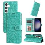 For Samsung Galaxy S25+ 5G Embossed Sunflower Leather Phone Case(Green)