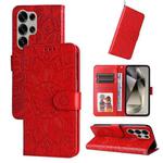 For Samsung Galaxy S25 Ultra 5G Embossed Sunflower Leather Phone Case(Red)