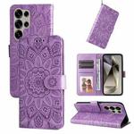 For Samsung Galaxy S25 Ultra 5G Embossed Sunflower Leather Phone Case(Purple)