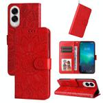 For Samsung Galaxy S25 Edge 5G Embossed Sunflower Leather Phone Case(Red)
