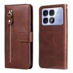 For Redmi K70 Ultra Fashion Calf Texture Zipper Leather Phone Case(Brown)