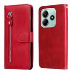 For Redmi Note 14 5G Fashion Calf Texture Zipper Leather Phone Case(Red)