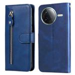 For Redmi K80 Fashion Calf Texture Zipper Leather Phone Case(Blue)