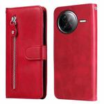 For Redmi K80 Pro Fashion Calf Texture Zipper Leather Phone Case(Red)