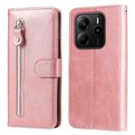 For Redmi Note 14 4G 164.84mm Fashion Calf Texture Zipper Leather Phone Case(Rose Gold)
