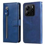 For Redmi Note 14 4G 164.84mm Fashion Calf Texture Zipper Leather Phone Case(Blue)