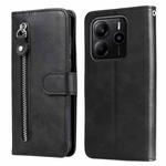 For Redmi Note 14 4G 164.84mm Fashion Calf Texture Zipper Leather Phone Case(Black)