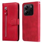 For Redmi Note 14 4G 164.84mm Fashion Calf Texture Zipper Leather Phone Case(Red)