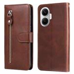 For Redmi Turbo 4 Pro / Xiaomi Poco F7 Fashion Calf Texture Zipper Leather Phone Case(Brown)