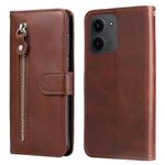 For Redmi 15C 4G 171.5mm / Xiaomi Poco C85 4G Fashion Calf Texture Zipper Leather Phone Case(Brown)