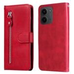 For Redmi 15C 4G 171.5mm / Xiaomi Poco C85 4G Fashion Calf Texture Zipper Leather Phone Case(Red)