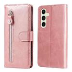 For Samsung Galaxy S24 FE 5G Fashion Calf Texture Zipper Leather Phone Case(Rose Gold)