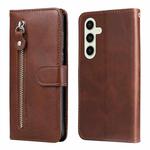 For Samsung Galaxy S24 FE 5G Fashion Calf Texture Zipper Leather Phone Case(Brown)