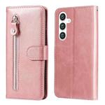 For Samsung Galaxy S25 5G Fashion Calf Texture Zipper Leather Phone Case(Rose Gold)