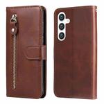 For Samsung Galaxy S25 5G Fashion Calf Texture Zipper Leather Phone Case(Brown)