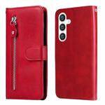 For Samsung Galaxy S25 5G Fashion Calf Texture Zipper Leather Phone Case(Red)