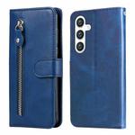 For Samsung Galaxy S25+ 5G Fashion Calf Texture Zipper Leather Phone Case(Blue)
