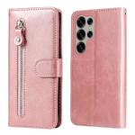 For Samsung Galaxy S25 Ultra 5G Fashion Calf Texture Zipper Leather Phone Case(Rose Gold)