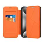 For iPhone 15 Pro Magnetic Armor Series RFID Card Slots Leather Phone Case(Orange)