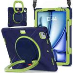 For iPad Air 13 2024 Silicone Hybrid PC Tablet Case with Holder & Shoulder Strap(Navy Blue Lime)