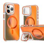 For iPhone 11 Pro Max MagSafe Gradient Color Lens Film Phone Case with Lens Fold Holder(Orange)