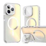 For iPhone 11 Pro Max MagSafe Gradient Color Lens Film Phone Case with Lens Fold Holder(White)