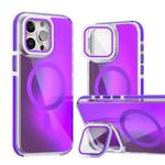 For iPhone 12 Pro Max MagSafe Gradient Color Lens Film Phone Case with Lens Fold Holder(Purple)