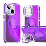 For iPhone 14 / 13 MagSafe Gradient Color Lens Film Phone Case with Lens Fold Holder(Purple)