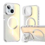 For iPhone 14 / 13 MagSafe Gradient Color Lens Film Phone Case with Lens Fold Holder(White)