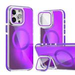 For iPhone 14 Pro MagSafe Gradient Color Lens Film Phone Case with Lens Fold Holder(Purple)