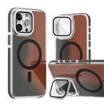 For iPhone 14 Pro MagSafe Gradient Color Lens Film Phone Case with Lens Fold Holder(Black)