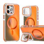 For iPhone 15 Pro Max MagSafe Gradient Color Lens Film Phone Case with Lens Fold Holder(Orange)