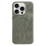 For iPhone 15 Pro Striped Skin Feel Magnetic Magsafe Phone Case(Green)