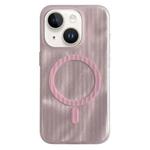 For iPhone 15 Striped Skin Feel Magnetic Magsafe Phone Case(Pink)