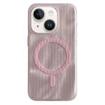 For iPhone 14 Striped Skin Feel Magnetic Magsafe Phone Case(Pink)