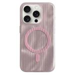 For iPhone 14 Pro Max Striped Skin Feel Magnetic Magsafe Phone Case(Pink)