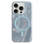 For iPhone 14 Pro Max Striped Skin Feel Magnetic Magsafe Phone Case(Blue)