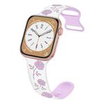 For Apple Watch Series 9 45mm Two-color Rose Engraved Silicone Watch Band(White Purple)