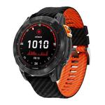 22mm Two Color Carbon Fiber Pattern Silicone Watch Band(Black Orange)