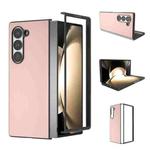 For Samsung Galaxy Z Fold6 PU Leather Black Frame Full Coverage Phone Case(Light Pink)