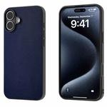 For iPhone 16 PU Leather Black Frame Full Coverage Phone Case(Dark Blue)