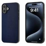 For iPhone 16 Plus PU Leather Black Frame Full Coverage Phone Case(Dark Blue)