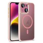 For iPhone 14 Plus Colorful Armor Lens Film Translucent Skin Feel MagSafe Phone Case(Pink)